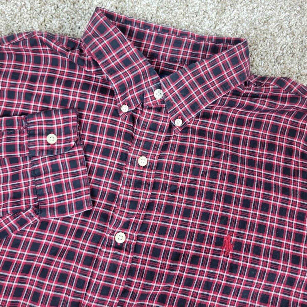 Ralph Lauren Mens XL Red Black Plaid Pony Button Down Long Sleeve